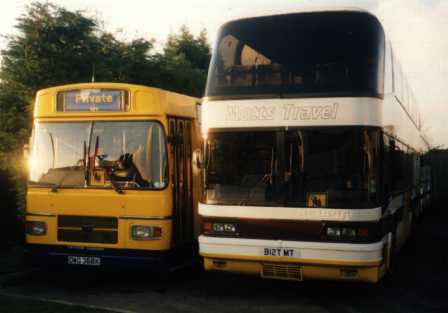 Motts Neoplan Skyliner B10TMT and Yellow Bus Leyland Leopard Plaxton Bustler OWG368X