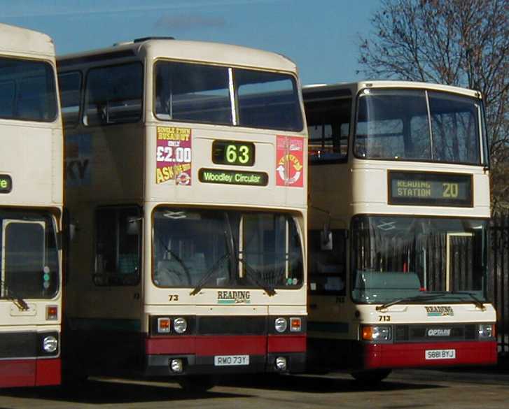 Reading Buses Leyland Titan 73 and ex Eastbourne Optare Spectra 713