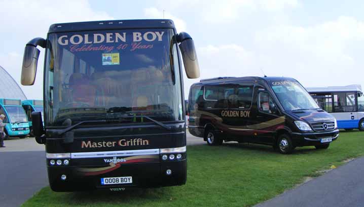Golden Boy Volvo B12B Van Hool OO08BOY & Mercedes Sprinter Optare UU57BOY