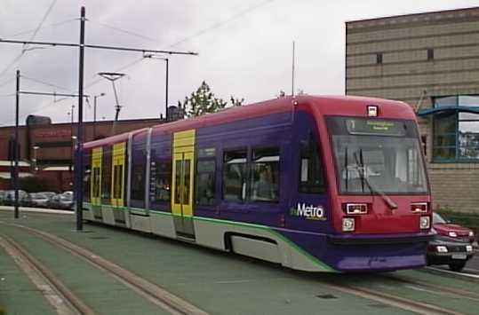 Midlands Metro AnsaldoBreda T-69 tram departing Wolverhampton